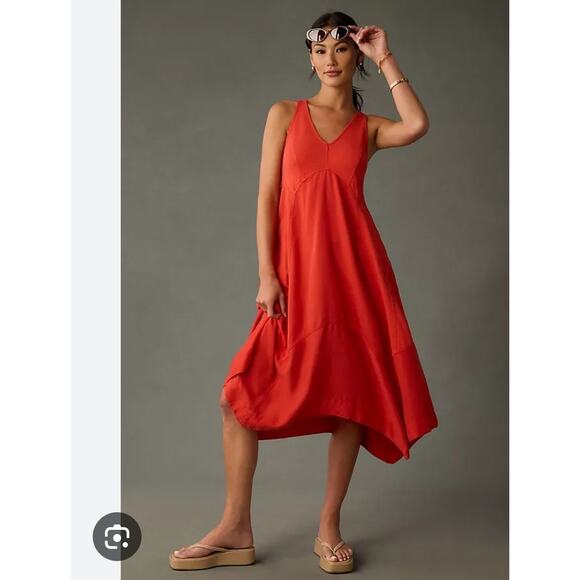 Anthropologie Daily Practice Womens Red Orange Persephone Midi Dress XS - Picture 1 of 6